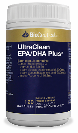 Fish oils have essential Omega 3 fatty acids which supports healthy brain function. UltraClean EPA/DHA Plus may assist with depression, axiety and insomnia as well as improving joint pain and reducing inflammation within the body.