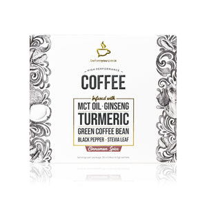 Before you speak coffee that includes tumeric which is a super food spice. Tumeric is a ntural antioxidant and has anti inflammartory properties which will assist in fitness performance. 